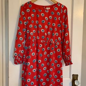 J. Crew Women’s Long Sleeved Red Dandelion Print Dress Size 6
